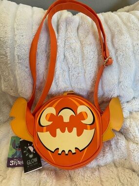 Bioworld Orange Pumpkin Crossbody Purse with Wing Accent